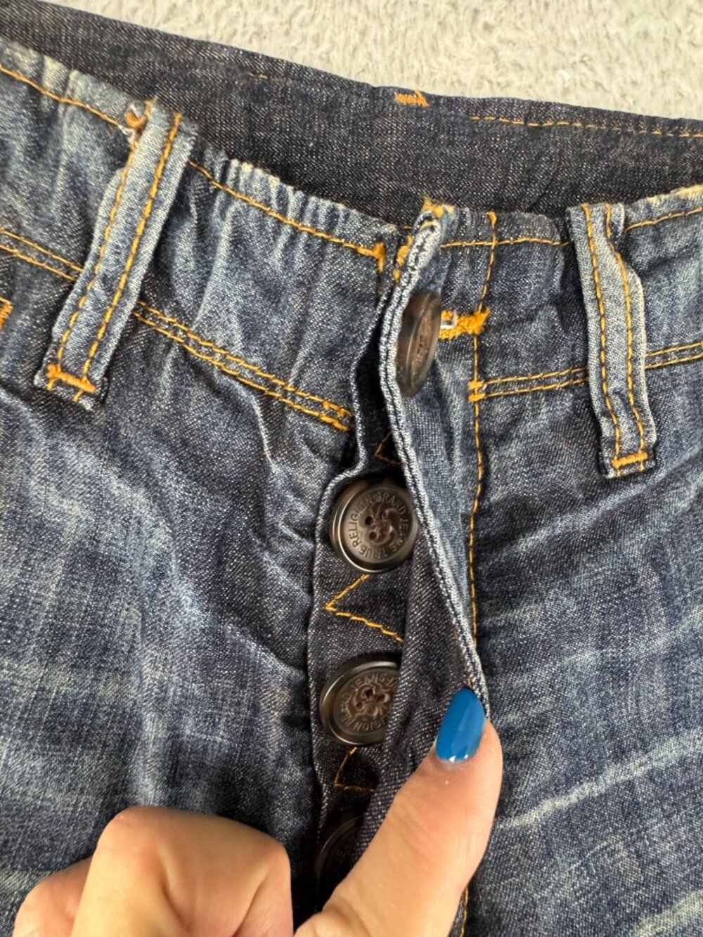 Denim Shorts True Religion 32 Austin Distressed Button Fly Bermuda Retro Y2K - Picture 4 of 14